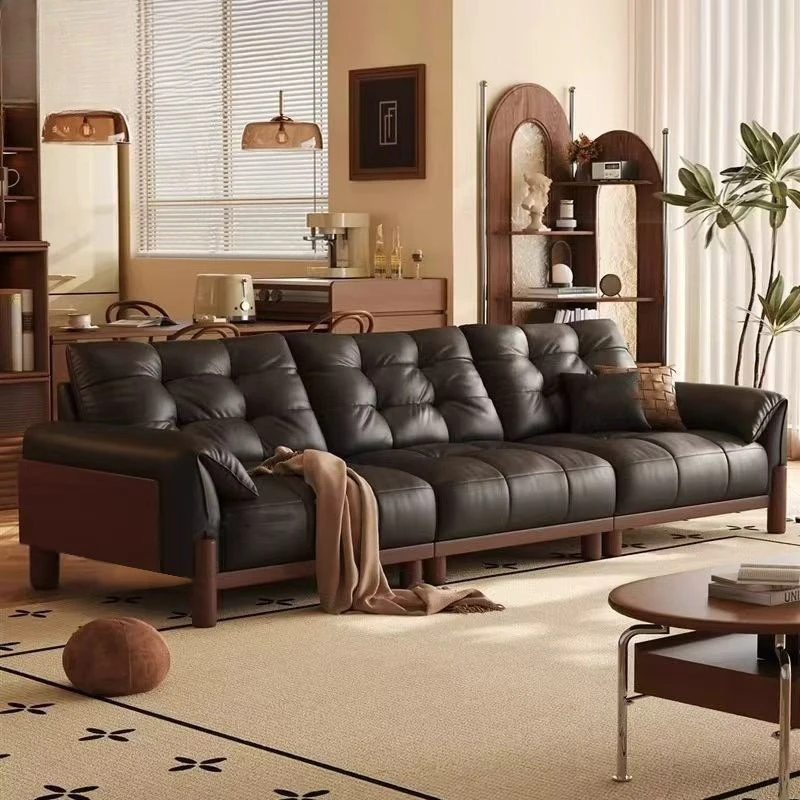 Sofá de cuero suave estilo medieval retro para sala de estar, sofá pequeño para apartamento, muebles para sala de estar.