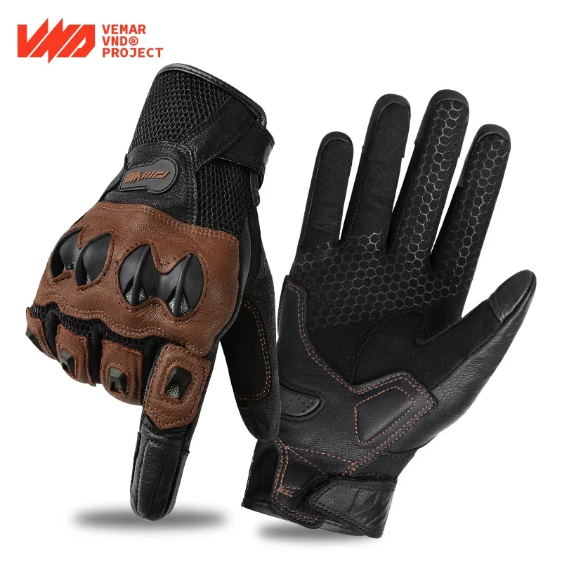 VND Leather Vintage Cycling Gloves Spring Summer Motorcycle Biker Rider Breathable Road Pull Anti Drop Slip Bicycle Guantes Luva