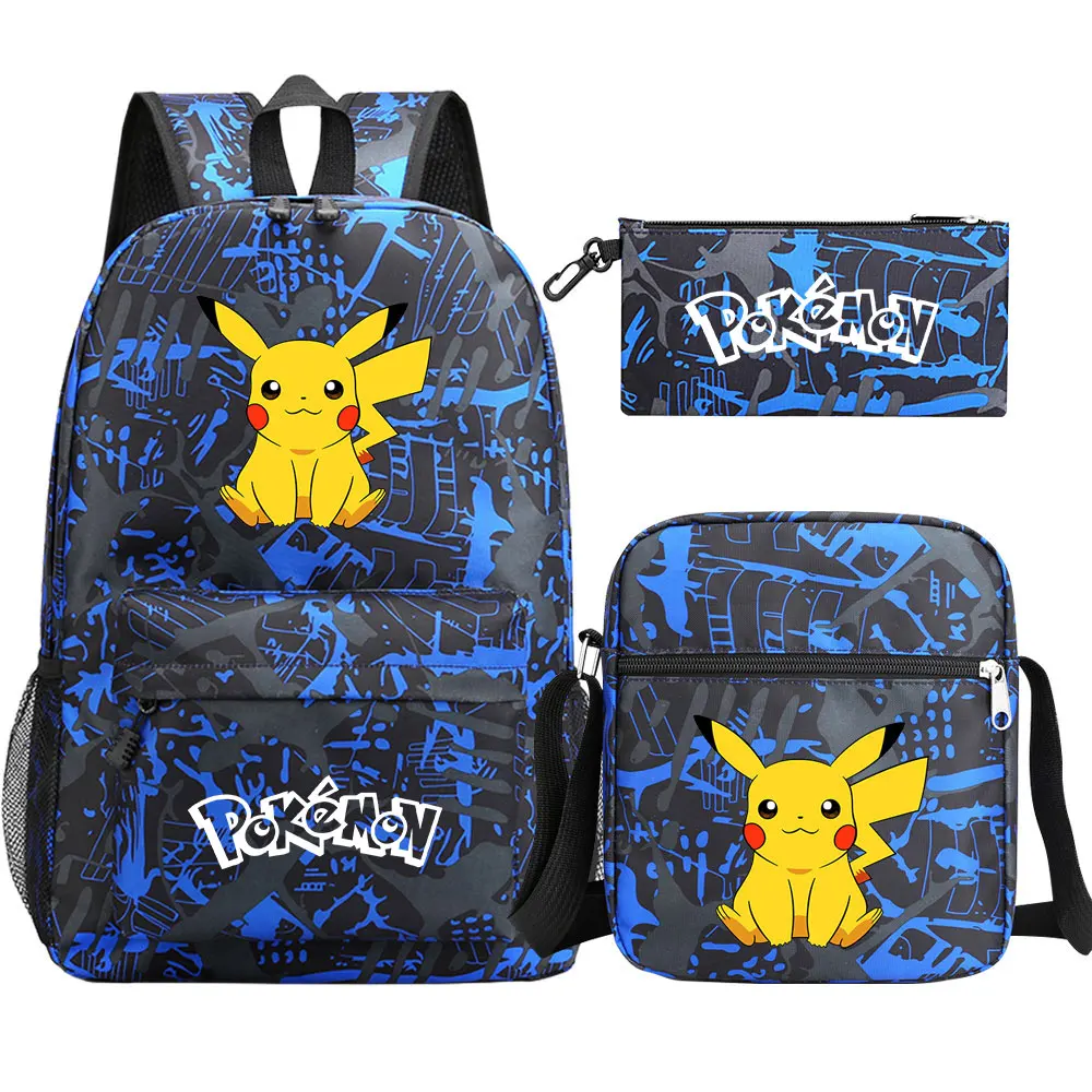 Mochila de Pokémon Pikachu para niños, morral escolar de 3 piezas, resistente al agua, para estudiantes