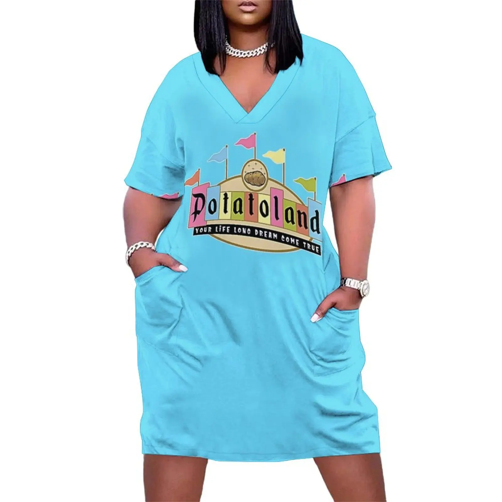 

Potatoland Retro Sign T-Shirt Essential T-Shirt Loose Pocket Dress Clothing female Female dress Clothing