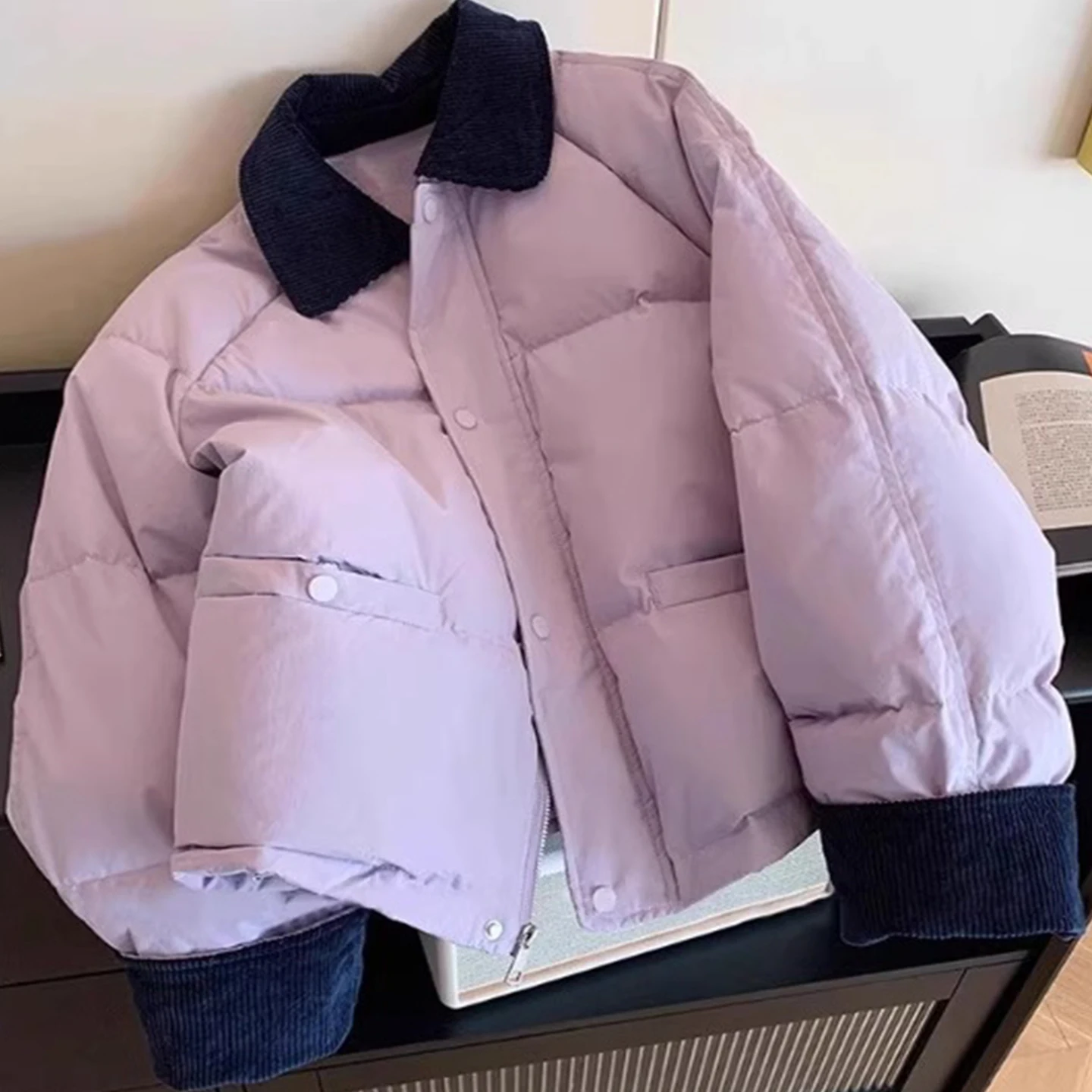 

Korean Sle Color Blo Warm Collar Cotton Jaet Women's Loose Fit Autumn New Sle Ele Slimming Versatile Outerwear