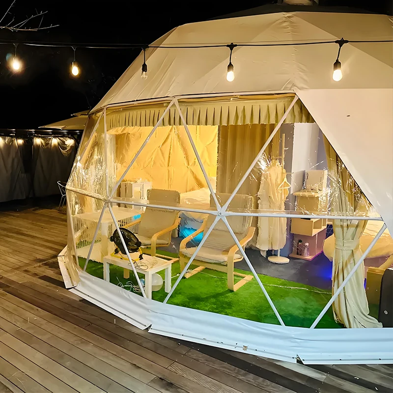 PVC Geodesic Dome Tent 4m 5m 6m Diameter Four Season One Bedroom Steel Structure Camp for Beach Hotel Resorts
