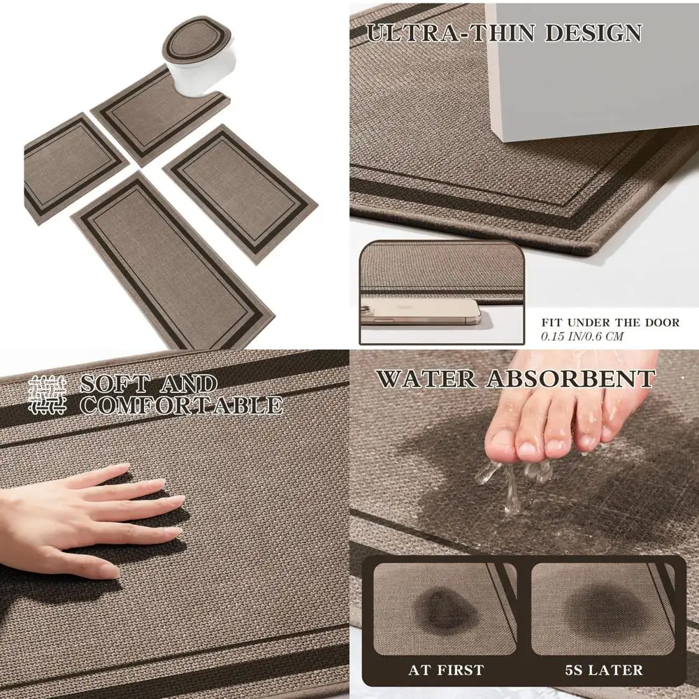 

5-Piece Dark Beige Bathroom Rug Set, Ultra Thin, Quick-Dry, Absorbent, Non-Slip, Machine Washable, 17x24 Geometric Design