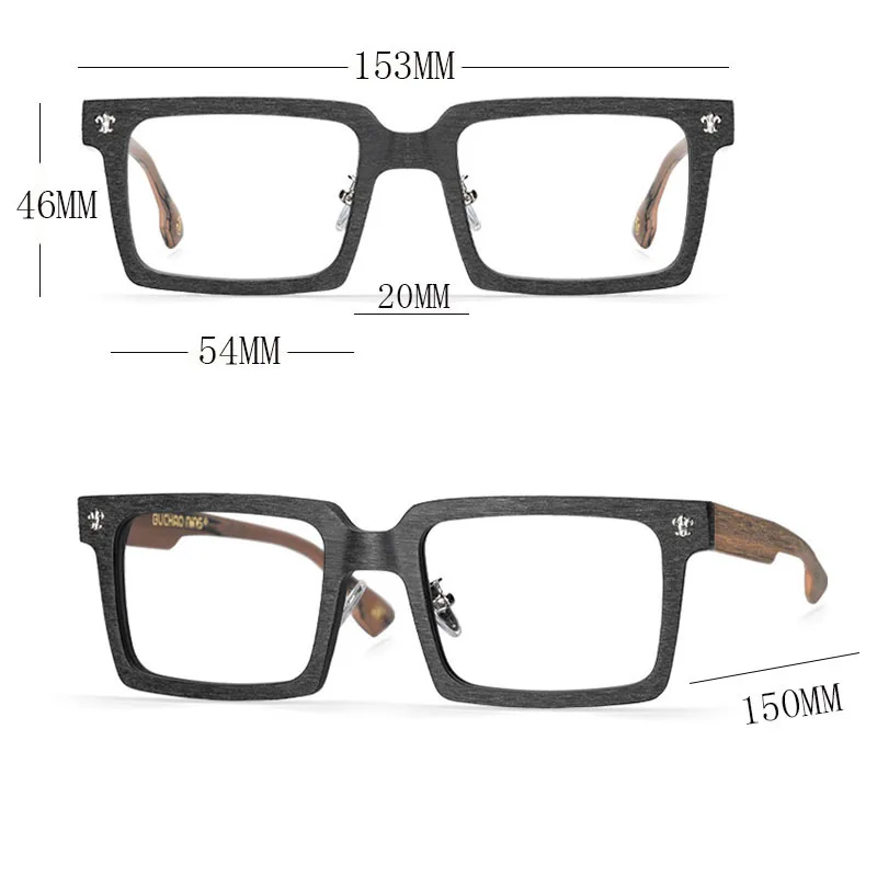 HDCRAFTER Retro Square Optical Eyewear Frame Men Wood Oversized Prescription Myopia Glasses Frames graduated lenses oculos