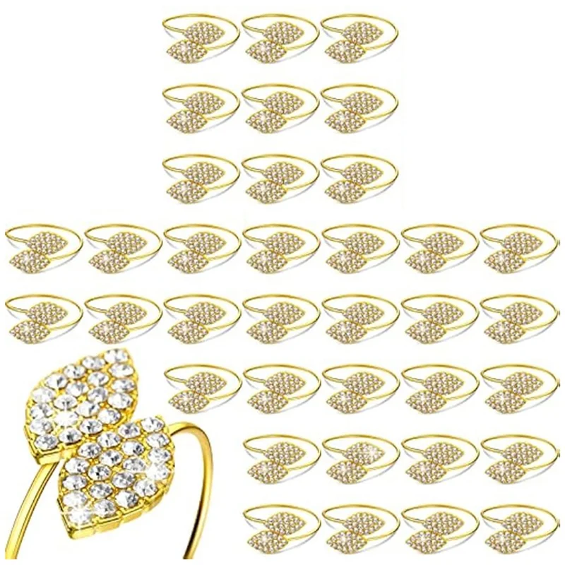 

100 шт. кольца для салфеток, держатели для салфеток с листьями, пряжка для салфеток со стразами для свадебной вечеринки, фестиваля, украшение для обеденного стола, прочный A-