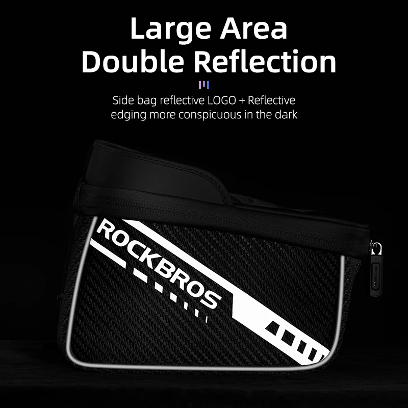 ROCKBROS Front Bicycle Bag Sensitive Touch Screen Reflective 1L Bike Bag Double Zipper Separate Storage Bag MTB Bike Accessories