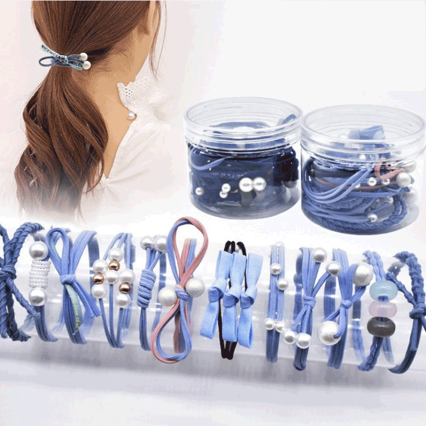 12Pcs/Set Elastic Hair Bands For Women Girls Korean Flower Pearl Hair Band Girls Ponytail Holder Hair Ropes Gum Hair Accessories