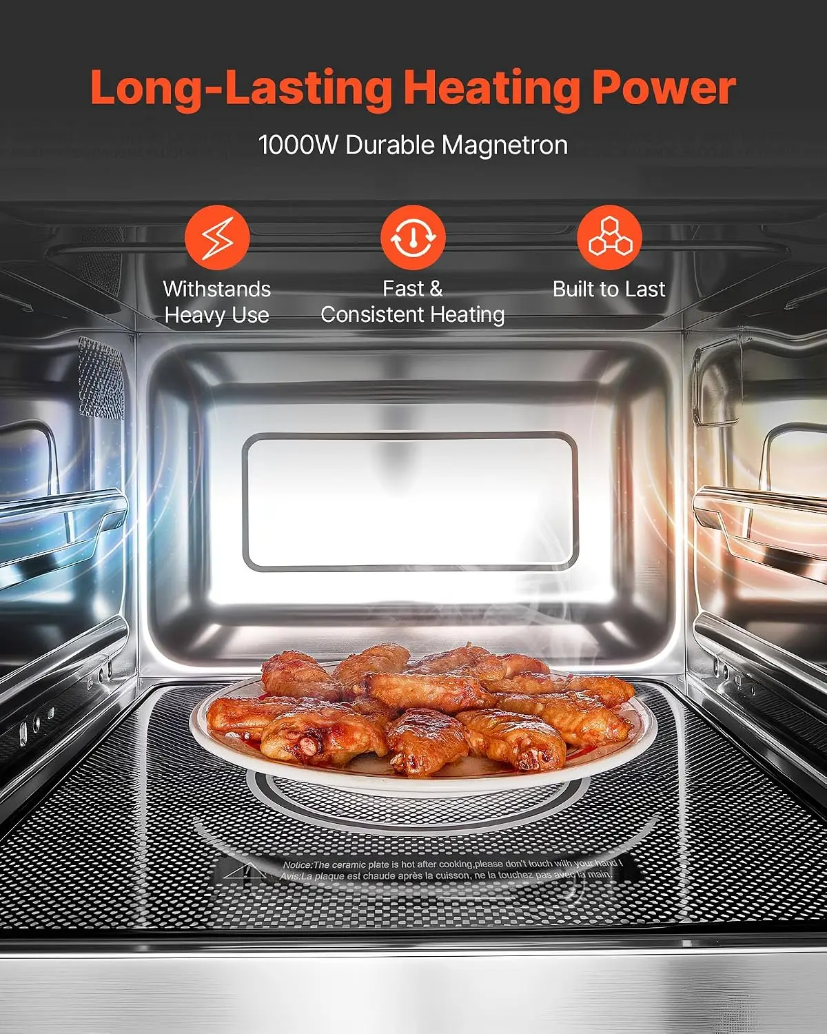 Commercial Microwave Oven, 0.9 Cu Ft, 1000W Digital Stainless Steel Countertop Microwave Oven with Touchscreen, 10 Cooking Prese
