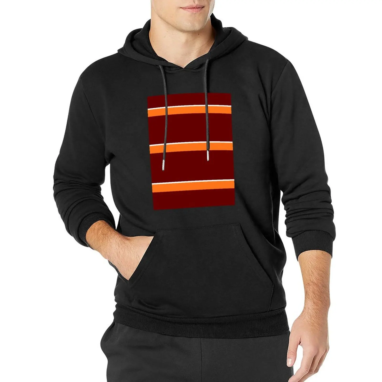 

Maroon Orange and White Banded Pullover Hoodie men's sweat-shirt set anime hoodie