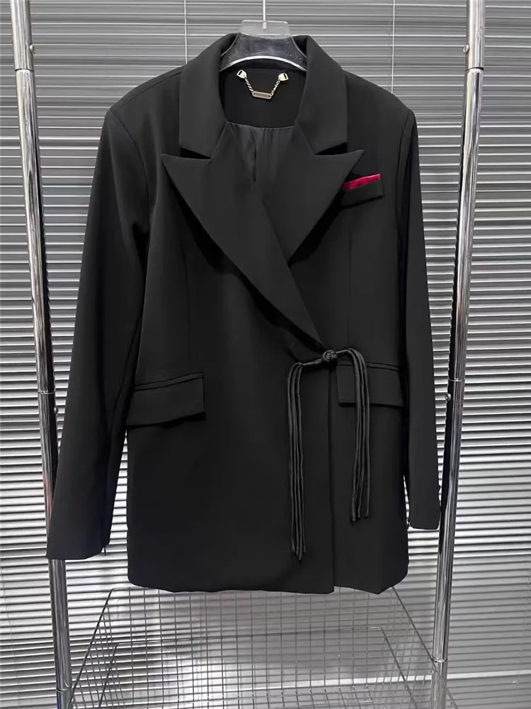 Vintage Designer Women Mid Long Blazer Jacket Fashion Autumn One Button Party Loose Fit Straight Suit Coat Office Work Blazers