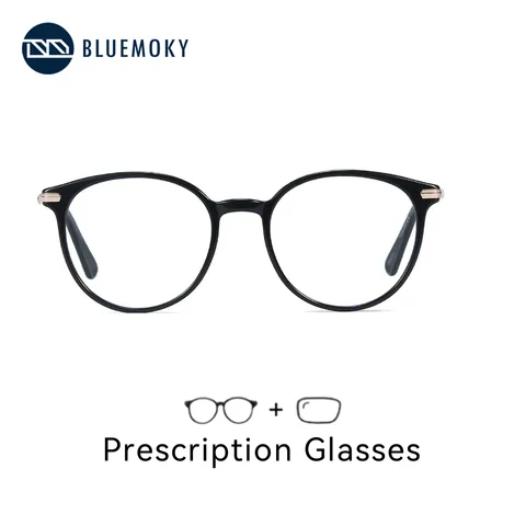 BLUEMOKY Retro Round Prescription Glasses Women Acetate Frame Progressive Lenses For Myopia And Hyperopia With Blue Light