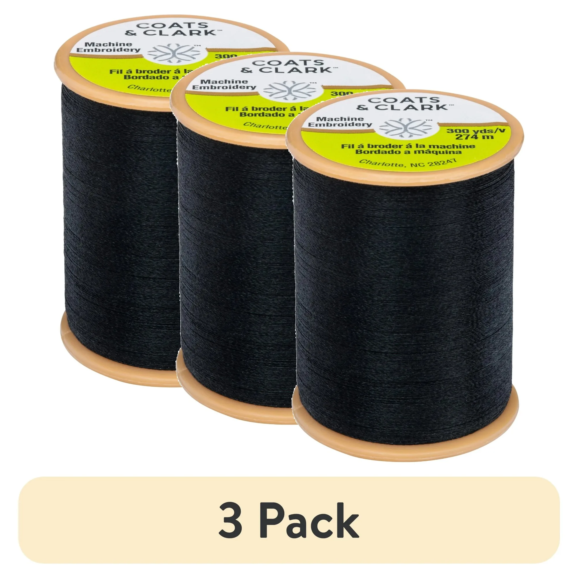 (3 แพ็ค) ด้ายเย็บผ้าโพลีเอสเตอร์สีดํา 300 หลา