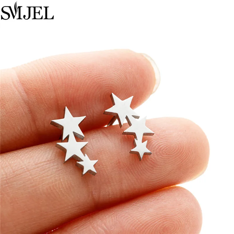 Women's Stainless Steel Mini Stud Earrings, Geometric Design