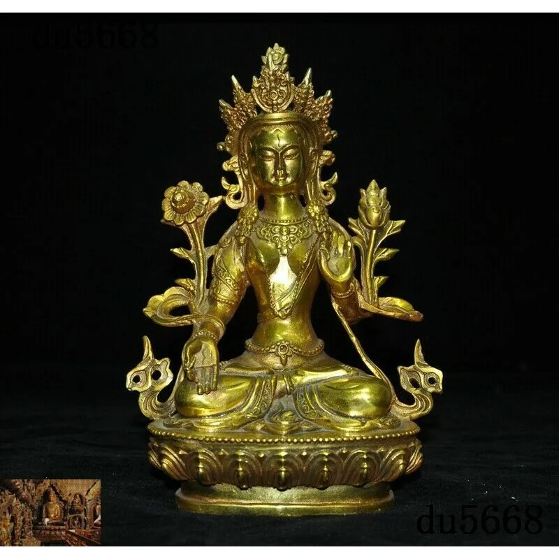 

Tibet Buddhism Bronze seat lotus White Tara Kwan-Yin goddess Buddha statue