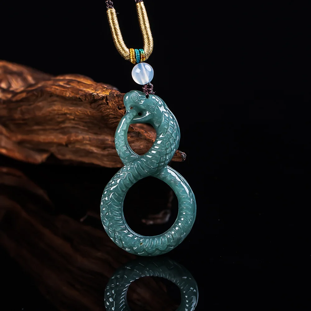 

Мьянманский жадеит, кулон в виде змеи, ожерелье, талисманы, винтажный очаровательный амулет, модные аксессуары, резные ювелирные изделия, роскошный настоящий нефрит