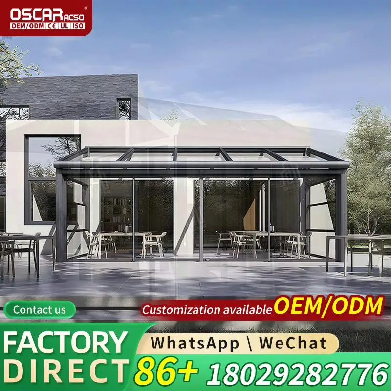 Premium Outdoor Dry Sauna Cabin Flat Roof Panoramic Front Glass Wall Solid Wood Interior Smart LED Ambient Lighting Modular Benc