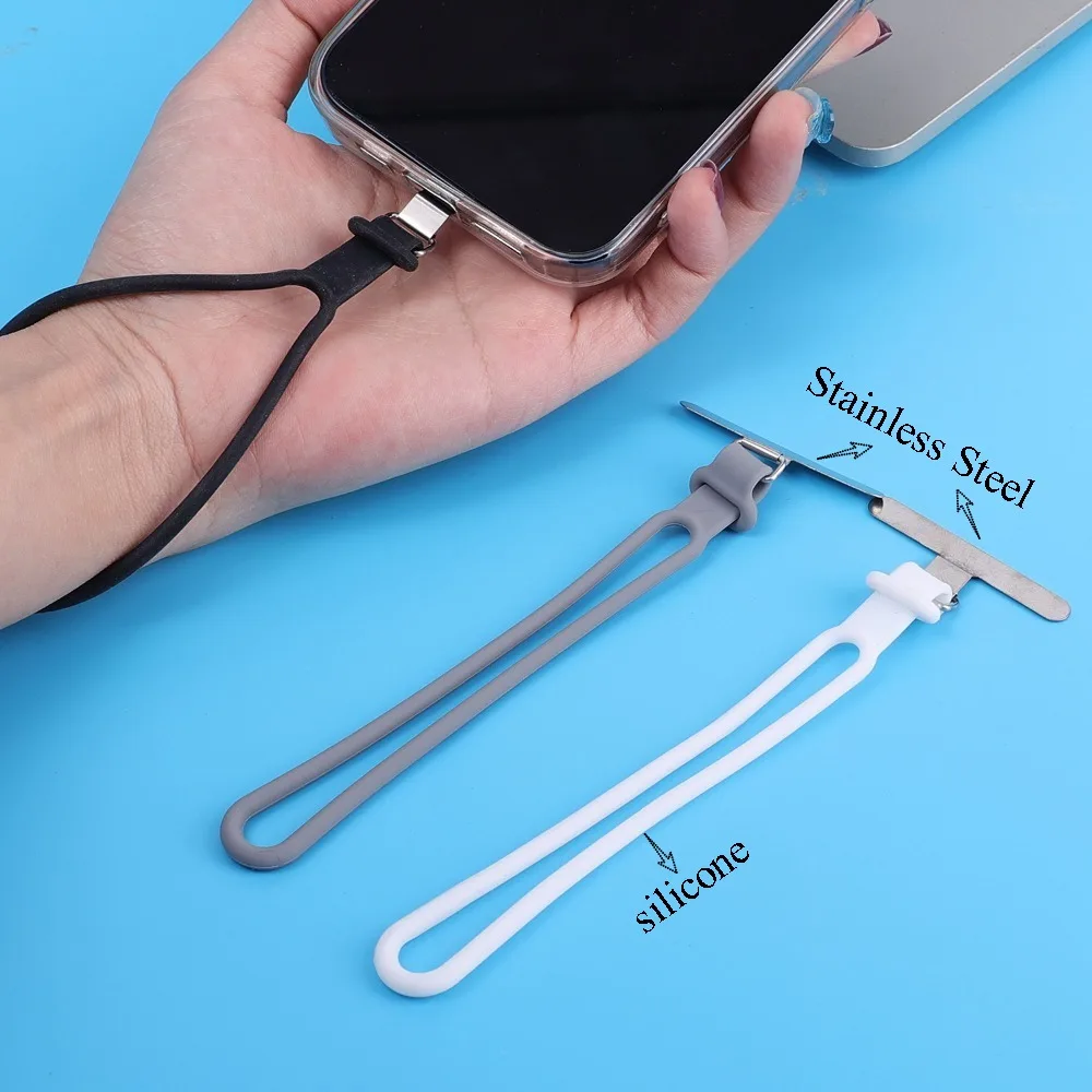 1-3Pcs New Silicone Phone Tether Stainless Steel Tab Gasket Phone Case Clip Back Straps Safety Connecting Hanging Piece Lanyard