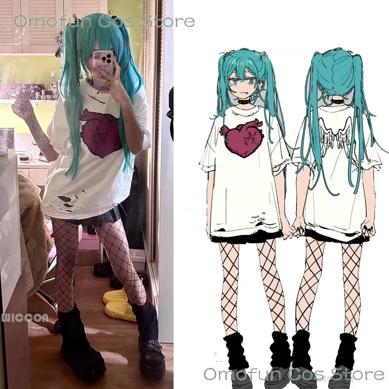 ديفا فتاة حزينة الجنس نفس النمط قميص PJSK Mikku تأثيري حلي شعر مستعار Yandere الزي فتاة امرأة تنورة Mikuo المشجعين لعب الأدوار الزي الرسمي