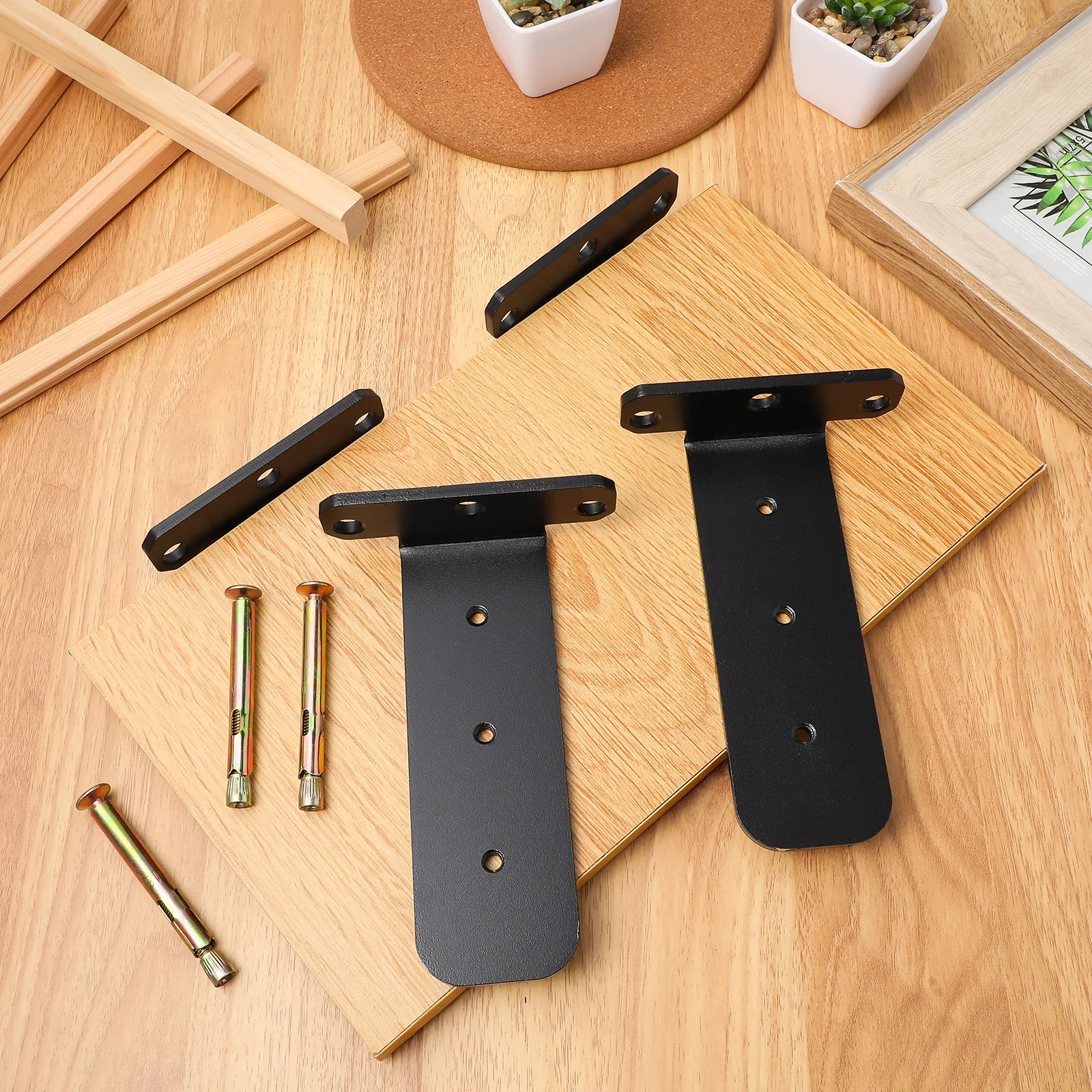 

4 pcs Triangle Brackets 6Inch Heavy Duty Metal Shelf Supports L Shaped Wall Mount For Floating Shelves Kitchen Bathroom