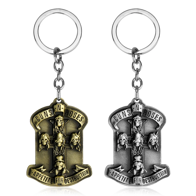 Guns N Rose Keychain Rock Band GNR Alloy Keyring Steampunk Music Band Pendant Fashion Women Men Car Bag Charm Key Chains