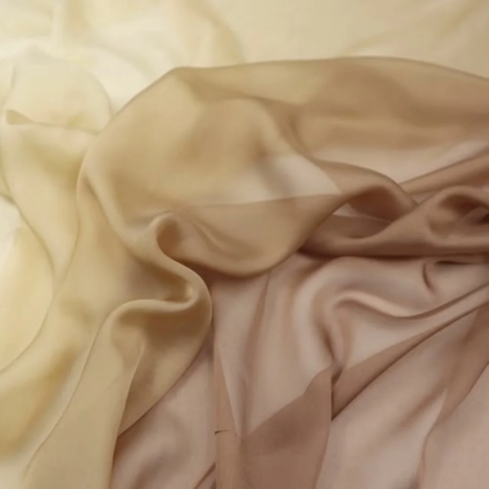 Environment Yellow Pure 100% Ombre Silk Gradient Color Top Quality Breathable Silk Chiffon Fabric for Lady Costume Clothing