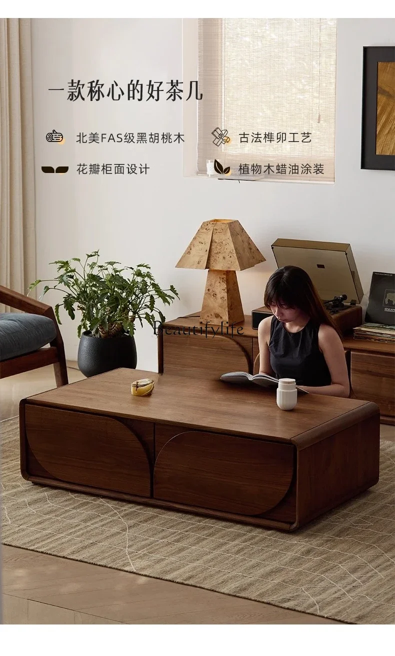 

yj7 North American Black Walnut Wood Coffee Table Solid Wood Living Room Household Small Apartment Storage Side Cabinet