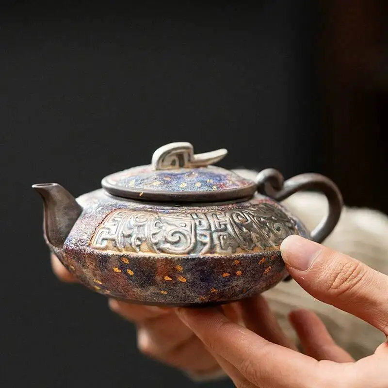 

Silver Plated Rock Mineral Teapot Home Use High End Tea Set Gift Box For Elders And Fathers