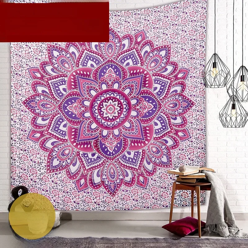 Hand-Printed Large Size Mandala Hanging Cloth Bohemian Style Rectangular Cotton Wall Tapestry from India Slight Defects