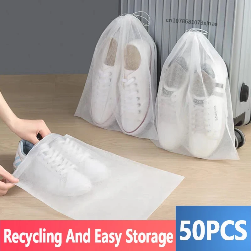 Portable Footwear Organizer Travel Storage Bag Nonwoven Transparent Drawstring Environmental Bag Dustproof Shoe Covers