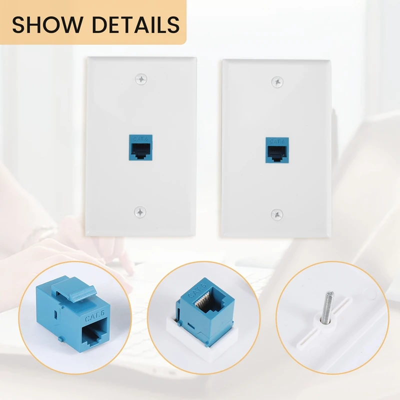 2-Pack Ethernet Wall Plate, RJ45 Cat6 Female To Female Jack Inline Coupler Face Plates