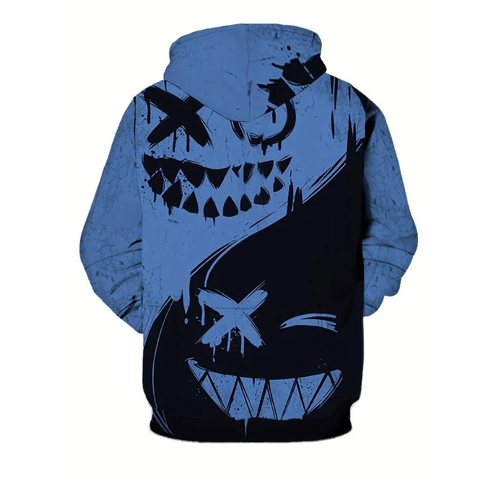 Sweatshirt Man Color Block Smile Print Cool Hoodies Y2k Blouse Pullover Kangaroo Pocket Long Sleeves Tops Fall Men\'s Clothing