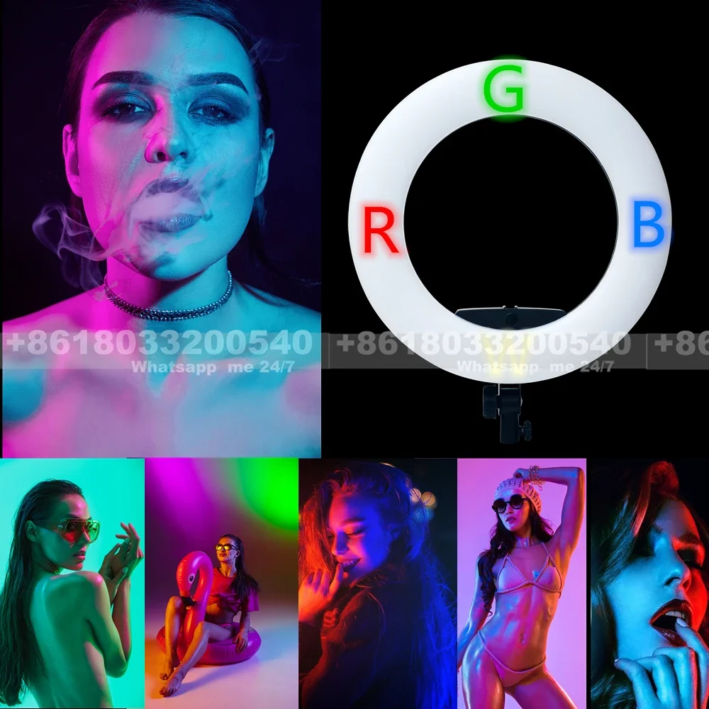 Yidoblo FC-480 multiple color ringlight 18 inches rgb led selfie tikto ring light with rechargeable battery plate