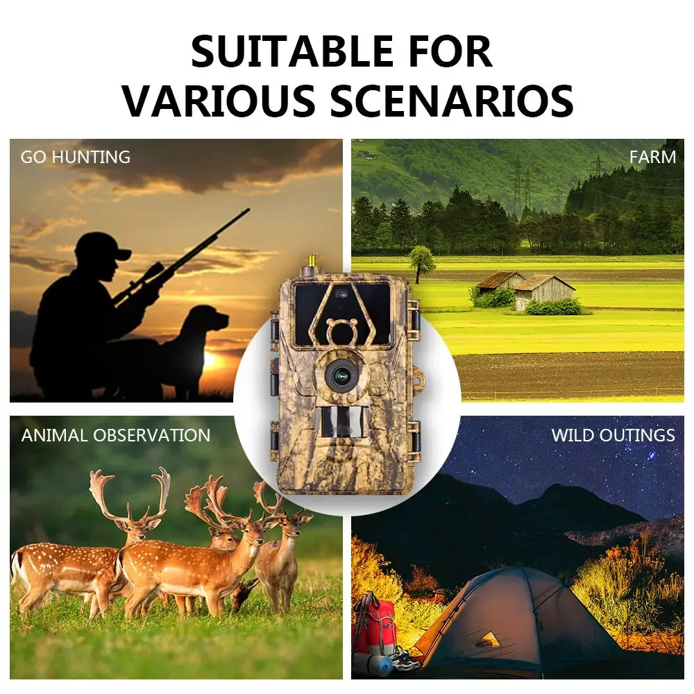 كاميرا الصيد الذكية PR801G 4G LTE 8K/60M، رؤية ليلية بالأشعة تحت الحمراء، مقاومة للماء للأمن الخارجي وكاميرا مراقبة الحيوانات والحياة البرية