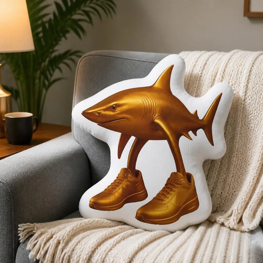Gold TRALALERO TRALALA Brain Rot Italian Brainrot Cushion Irregular Stuffed Throw Pillow Home Decor Gift Sofa Bed
