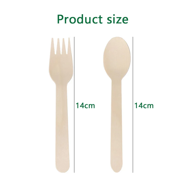 50pcs Disposable Wooden Fork Spoon Picnic Party Tableware Household Kitchen Dinner Supplies Dessert Cake Travel Portable TMZ