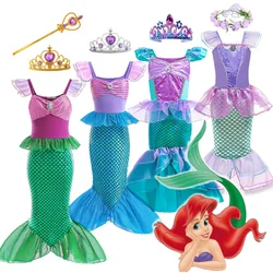 Disney Little Mermaid Ariel Costumes for Girls Princess Dress Cosplay Halloween Carnival Kids Birthday Party Dress Up Clothing