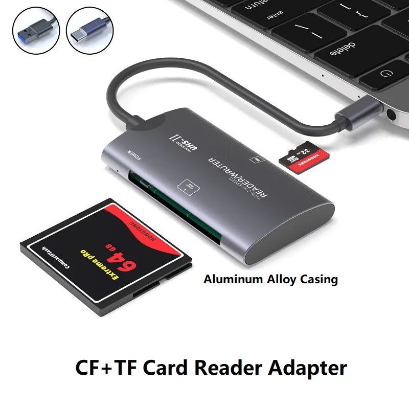 TF CF Memory Card Reader 2 in 1 USB Type-C to CF Micro SD Card Adapter for Compact Flash iPhone 17 16 15 Samsung Realme Etc