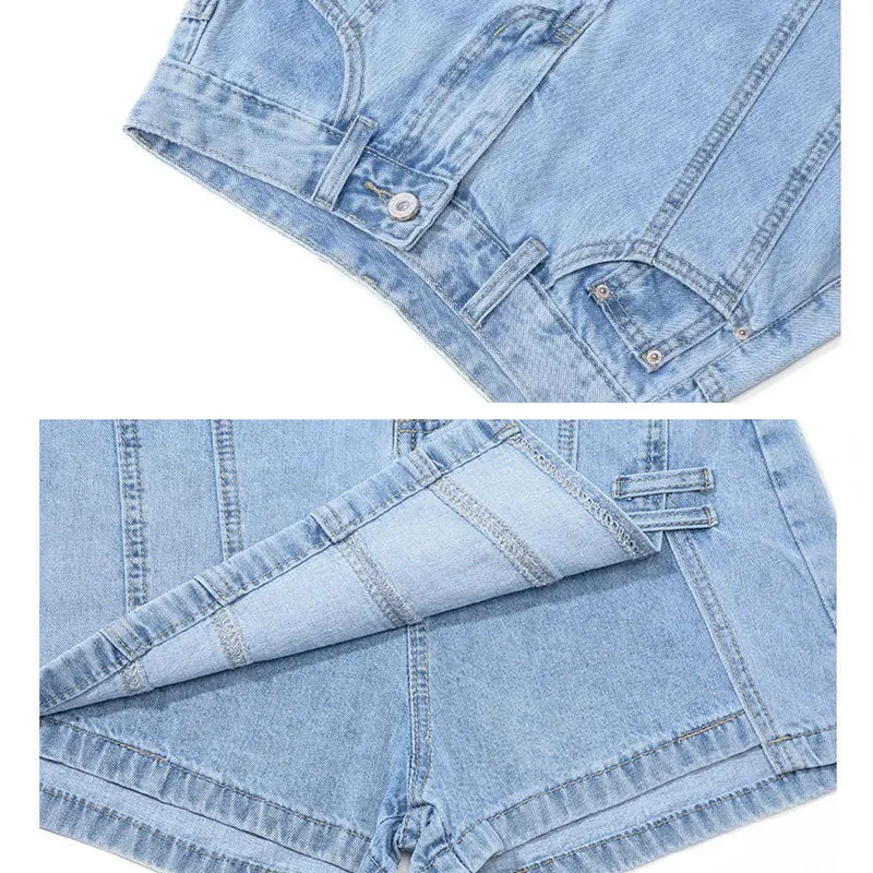 Mode hohe Taille Denim Culottes Frauen Sommer Design Baggy Jean Shorts gefälschte zweiteilige Futter Jeans Röcke blauen Hosen rock