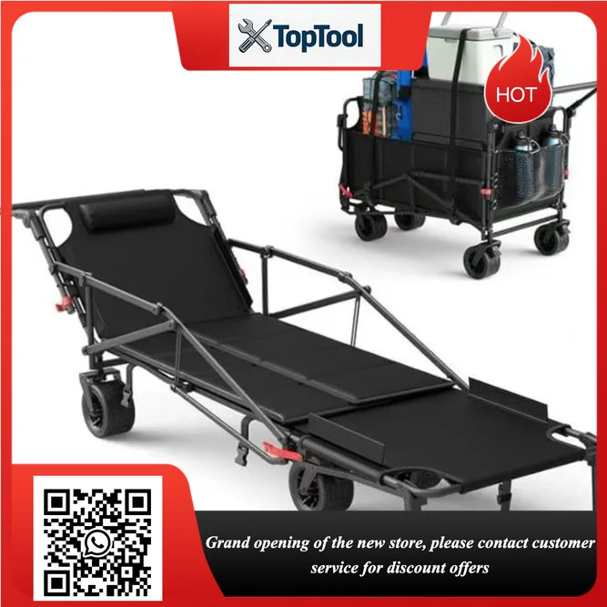 New Foldable Camping Wagon, Reclining Outdoor Utility Cart, Portable Trolley for Beach, Camping, Picnic and Travel
