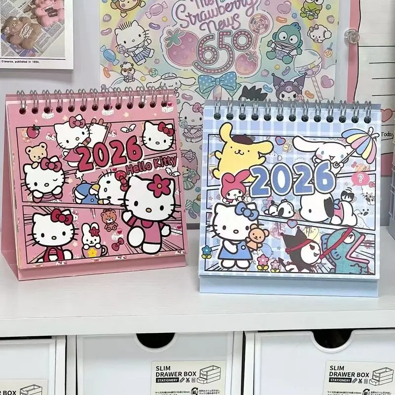 2026 Nuovo calendario comico Hellokitty Cinnamoroll - Simpatico cartone animato Graffiti Calendario da tavolo per ufficio e studenti Regalo di Capodanno