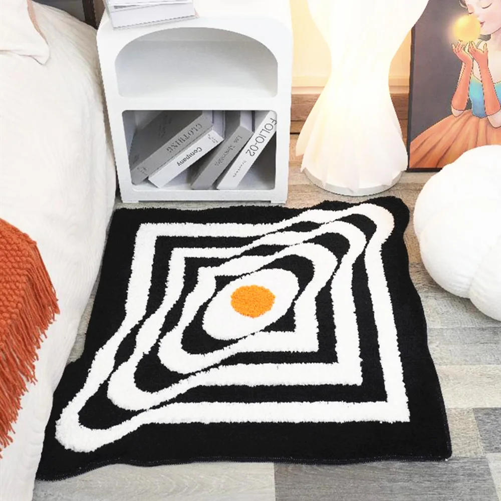 Twisted Bullseye Pattern Bedroom Bedend Soft Plush shaggy Tufted Rug Black And White Irregular Design Room Carpet Game Chair Mat