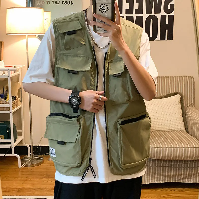 

High Street Tide Brand Functional Wind Multi-pocket Tooling Tactical Vest Men's and Women's Hip Hop Loose Versatile Vest Jacket
