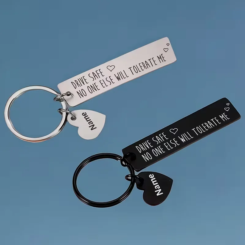 Customized Laser Engraved Name Letter Pendant Key Chain Stainless Steel Personalized Valentine's Day Key Ring Jewelry Gifts