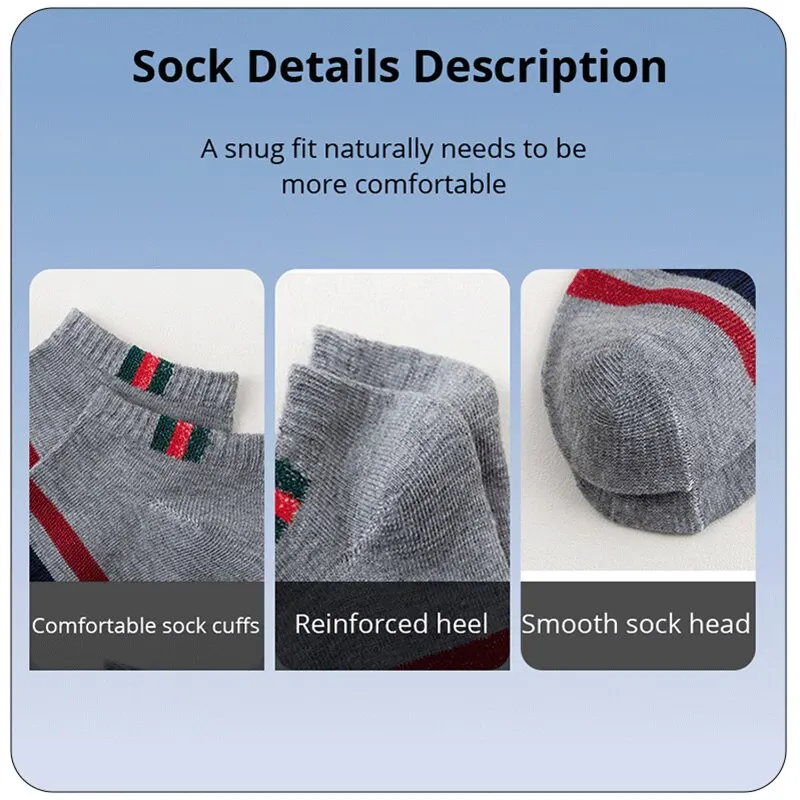 5 Pairs Of Mens Casual Boat Socks Simple Sweat Absorbing Breathable Vertical Bar Parallel Bars Ovement Tube Socks