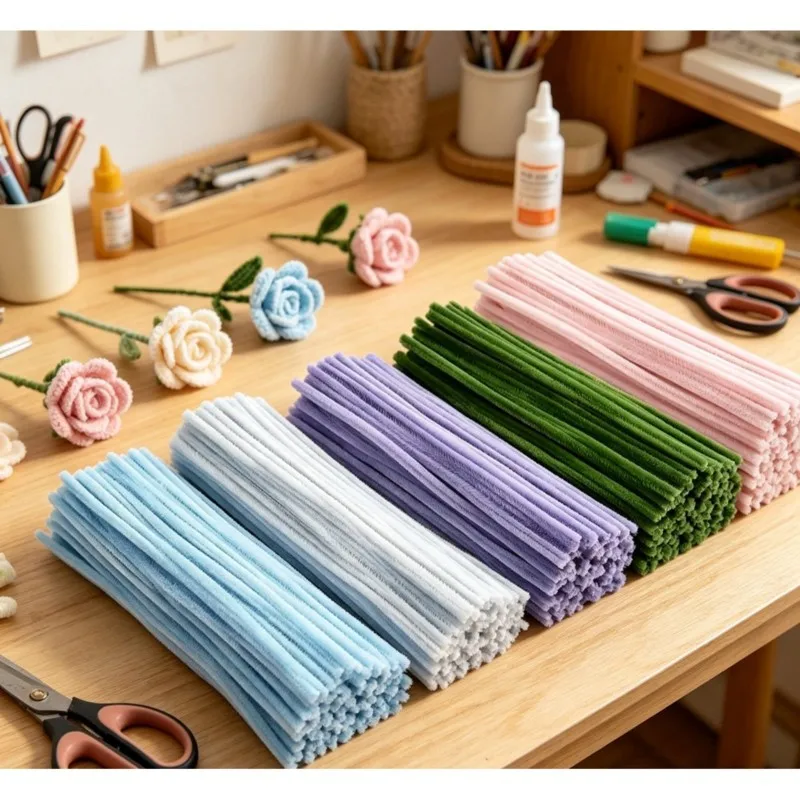 ALIM-DIY Flower Kit 400Pcs Pipe Cleaner Bulk Flower Making Kit With Floral Wires, Plush Twisted Stick view 5