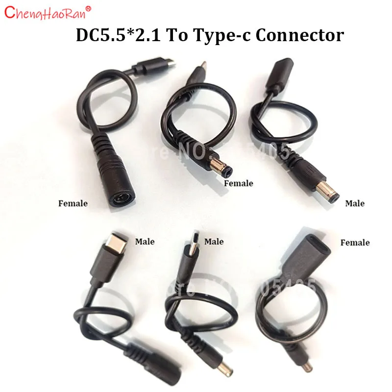 Кабель-переходник-chenghaoran-1-шт-dc55-21-на-type-c-штекер-гнездо-5В-зарядный-провод-usb-адаптер-черный-медный-провод