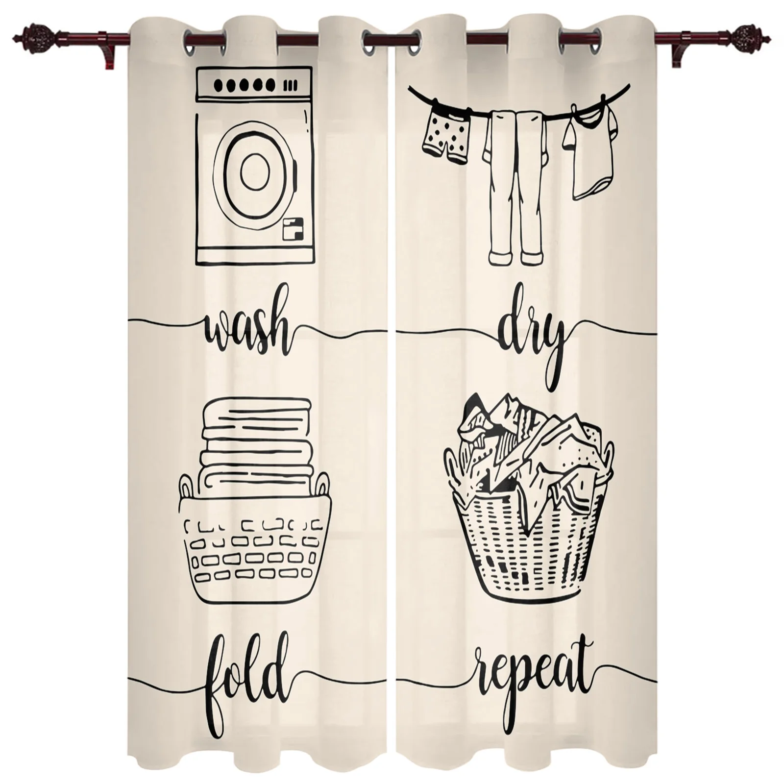 

Laundry Room Vintage Country Retro Girl Boy Window Curtains Drapes for Kids Bedroom Living Room Kitchen Door Home Decor 2Pieces