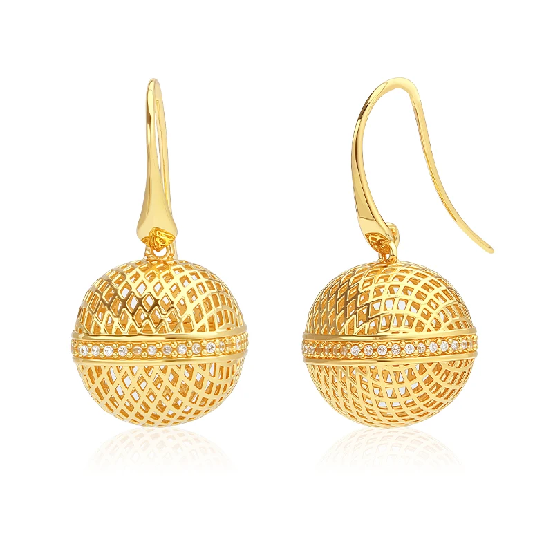 IVOG Hollow Ball Hook Earrings 18K Women Party Pendiente Boucle D'oreille Mesh CZ Inlaid Unique Dangle Fashion Jewelry