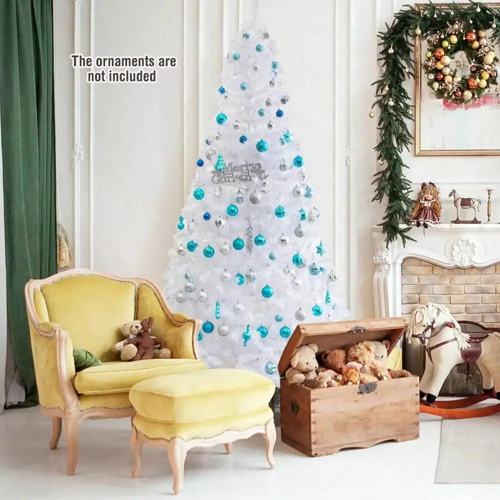 

5/6/7/8FT Artificial White PVC Christmas Tree Outdoor w/ Metal Stand