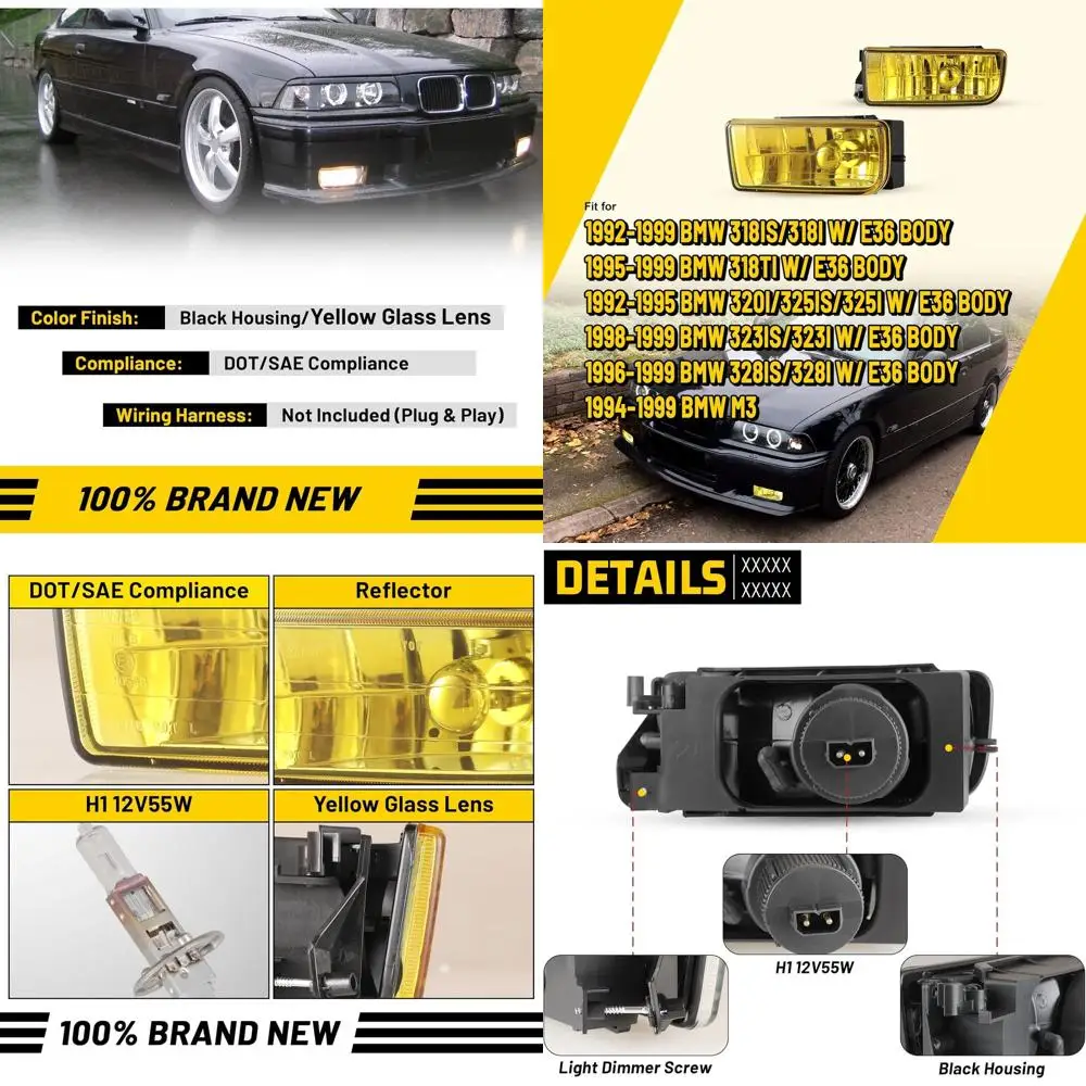 

BMW M3 E36 3 Series 1992-1999 гг., сменная пара противотуманных фар с желтыми линзами и лампами H11 55 Вт
